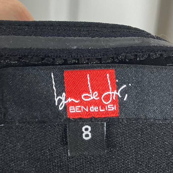 NWOT BEN DE LISI Dress UK8/US4 Black One-Shoulder Jeweled-Ring Pleated Faux-Wrap - Picture 6 of 10